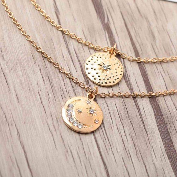 Layered Double Star Coin Necklace - Picture 5 of 7